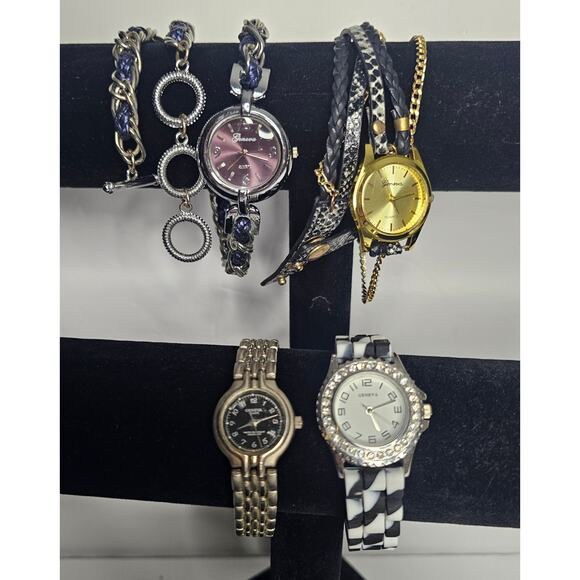 4 GENEVA WATCHES Bundle Lot Women's As Is DIY Craft Project Steampunk Bling - Picture 1 of 10